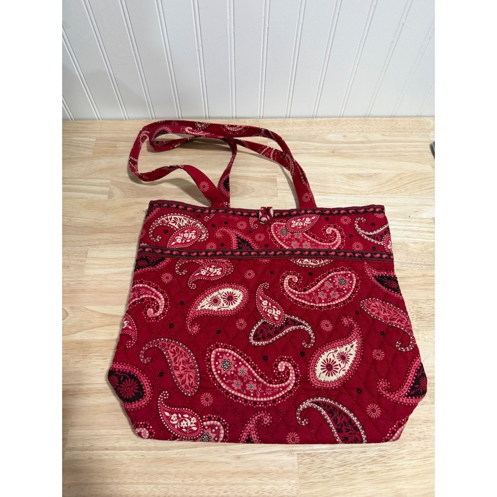 Vera Bradley Quilted Tote Shoulder Bag Red Paisley Travel Women Accessories